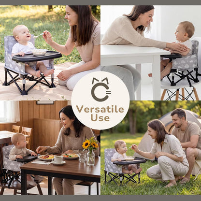 Baby Booster Seat for Kitchen Chairs with Tray, Portable & Foldable