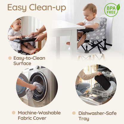 Baby Booster Seat for Kitchen Chairs with Tray, Portable & Foldable