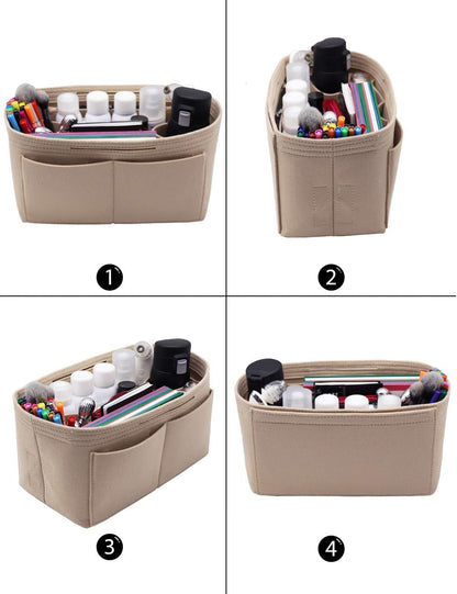 Felt Purse Organizer Insert Zipper Pocket with Two Removeable Bottle Holder