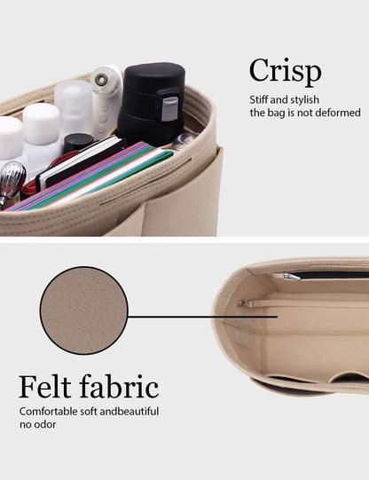 Felt Purse Organizer Insert Zipper Pocket with Two Removeable Bottle Holder