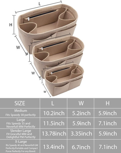 Felt Purse Organizer Insert Zipper Pocket with Two Removeable Bottle Holder