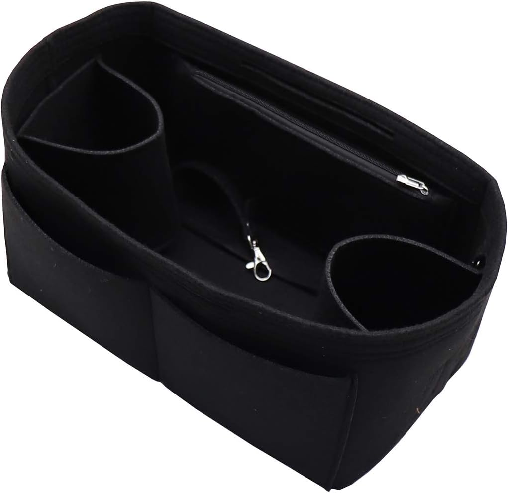 Felt Purse Organizer Insert Zipper Pocket with Two Removeable Bottle Holder