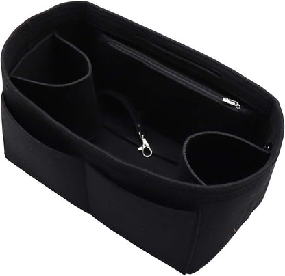 Felt Purse Organizer Insert Zipper Pocket with Two Removeable Bottle Holder