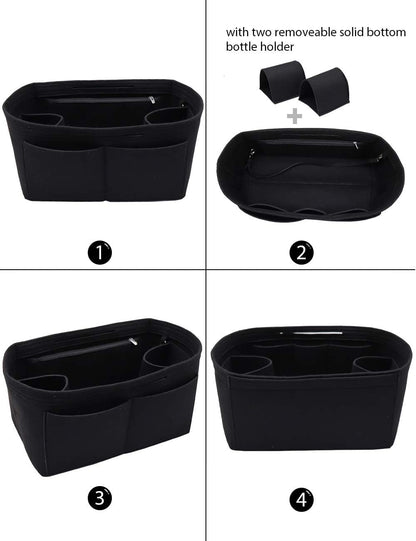 Felt Purse Organizer Insert Zipper Pocket with Two Removeable Bottle Holder