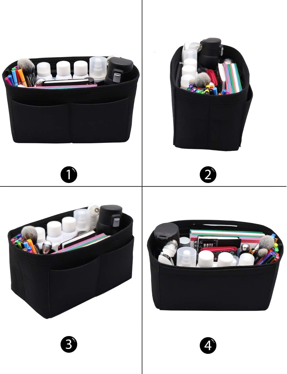 Felt Purse Organizer Insert Zipper Pocket with Two Removeable Bottle Holder