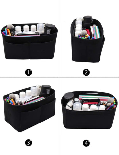 Felt Purse Organizer Insert Zipper Pocket with Two Removeable Bottle Holder