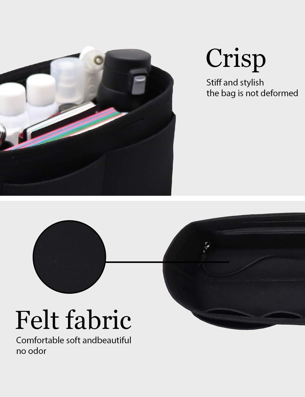 Felt Purse Organizer Insert Zipper Pocket with Two Removeable Bottle Holder