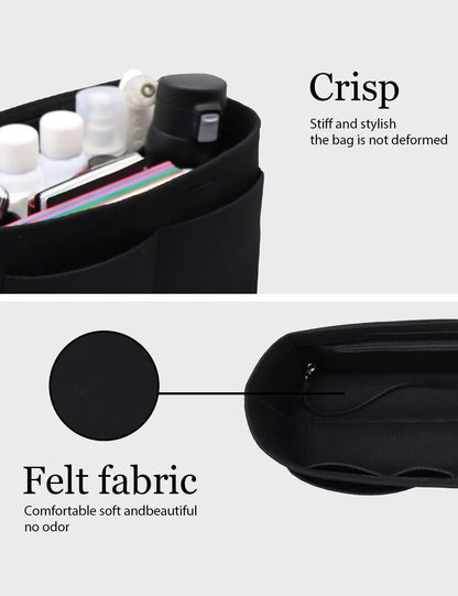 Felt Purse Organizer Insert Zipper Pocket with Two Removeable Bottle Holder