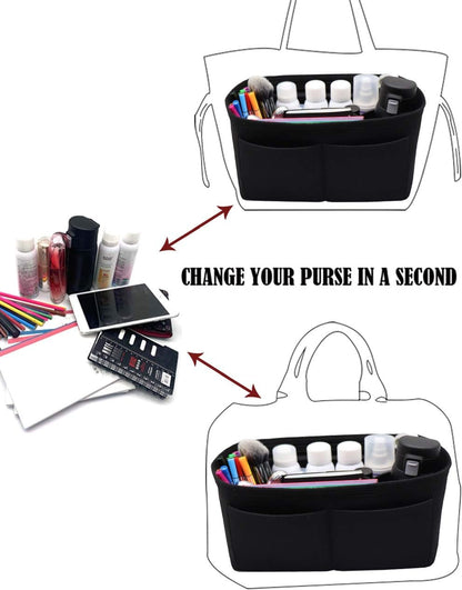 Felt Purse Organizer Insert Zipper Pocket with Two Removeable Bottle Holder