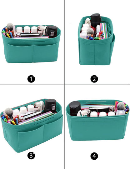 Felt Purse Organizer Insert Zipper Pocket with Two Removeable Bottle Holder