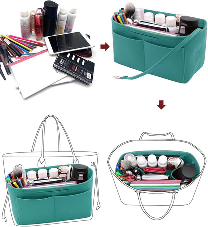 Felt Purse Organizer Insert Zipper Pocket with Two Removeable Bottle Holder