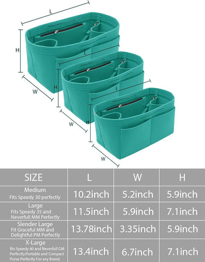 Felt Purse Organizer Insert Zipper Pocket with Two Removeable Bottle Holder