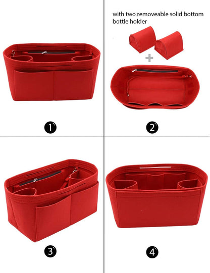 Felt Purse Organizer Insert Zipper Pocket with Two Removeable Bottle Holder