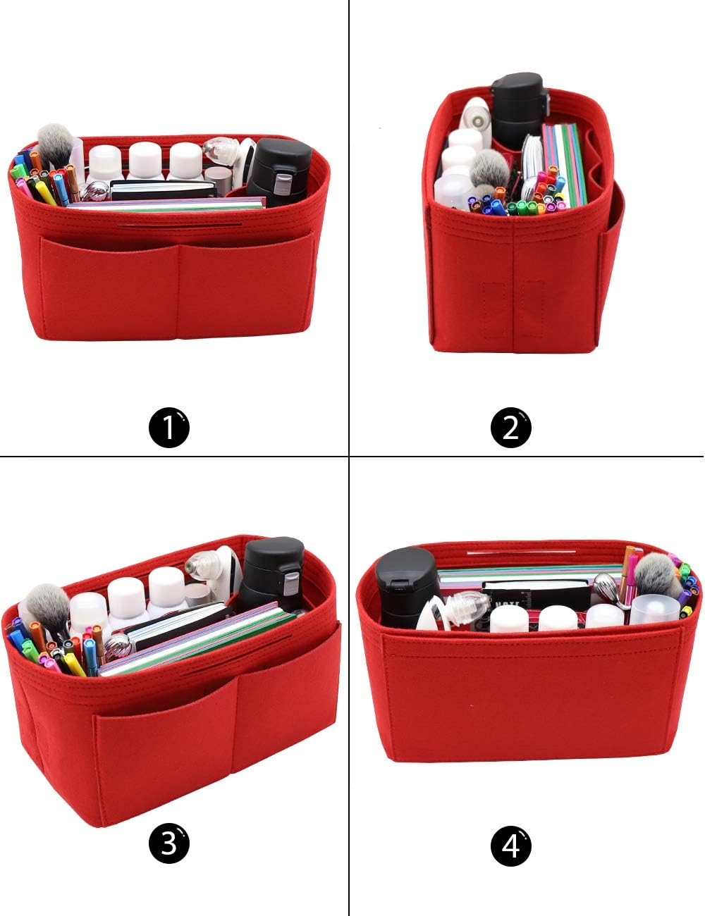 Felt Purse Organizer Insert Zipper Pocket with Two Removeable Bottle Holder