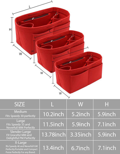 Felt Purse Organizer Insert Zipper Pocket with Two Removeable Bottle Holder