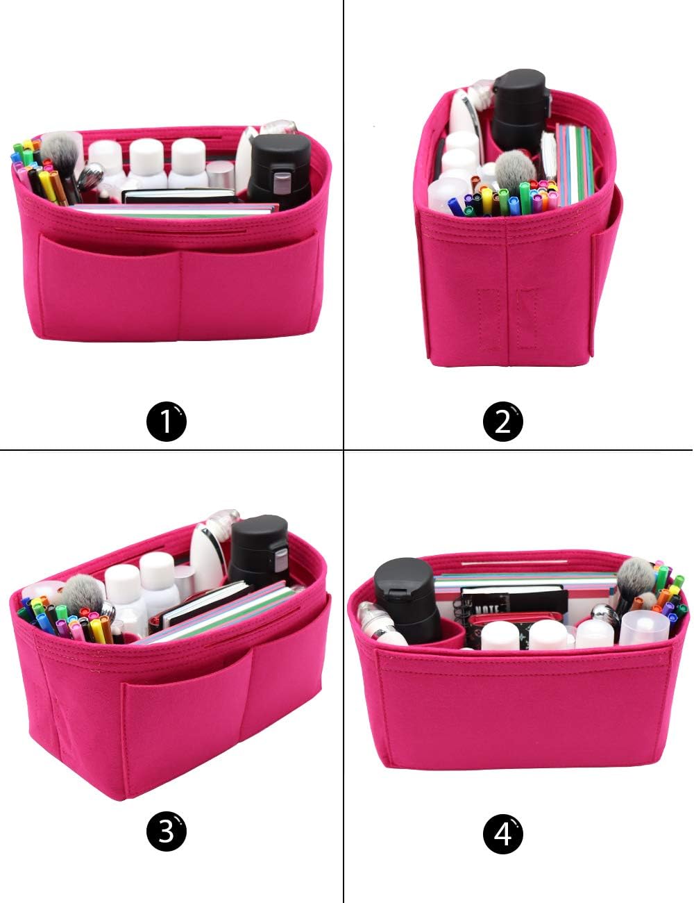 Felt Purse Organizer Insert Zipper Pocket with Two Removeable Bottle Holder