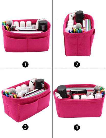 Felt Purse Organizer Insert Zipper Pocket with Two Removeable Bottle Holder