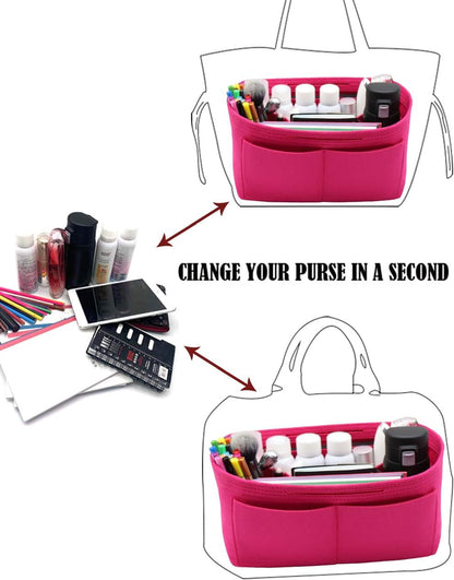 Felt Purse Organizer Insert Zipper Pocket with Two Removeable Bottle Holder