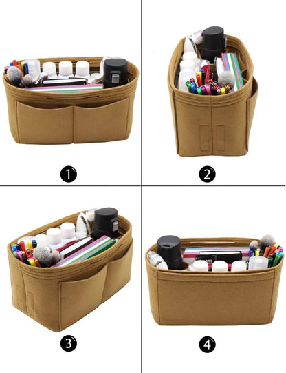 Felt Purse Organizer Insert Zipper Pocket with Two Removeable Bottle Holder
