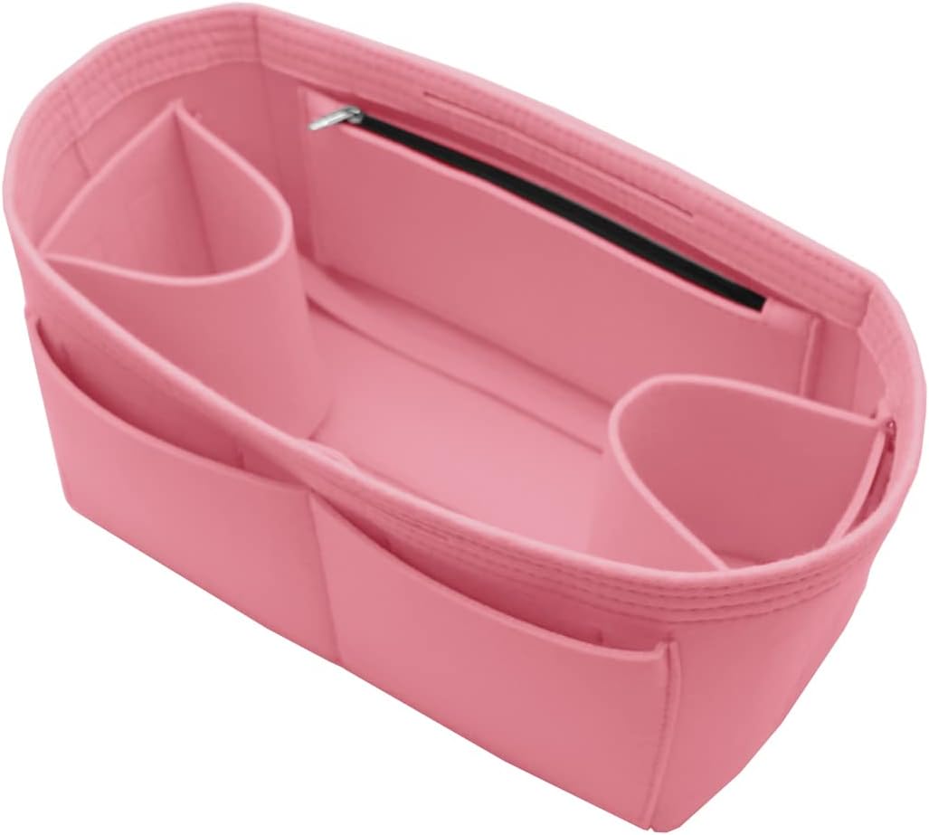 Felt Purse Organizer Insert Zipper Pocket with Two Removeable Bottle Holder