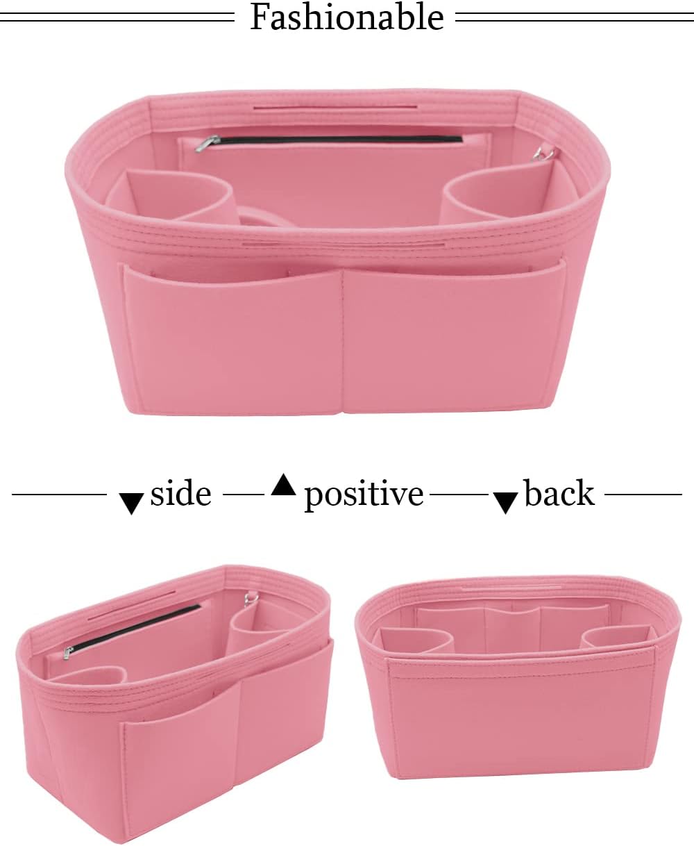 Felt Purse Organizer Insert Zipper Pocket with Two Removeable Bottle Holder