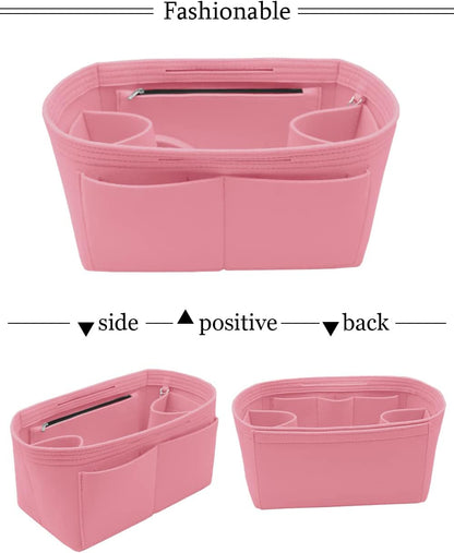 Felt Purse Organizer Insert Zipper Pocket with Two Removeable Bottle Holder