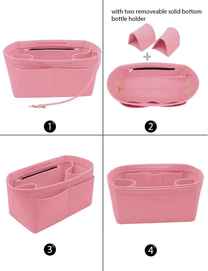 Felt Purse Organizer Insert Zipper Pocket with Two Removeable Bottle Holder