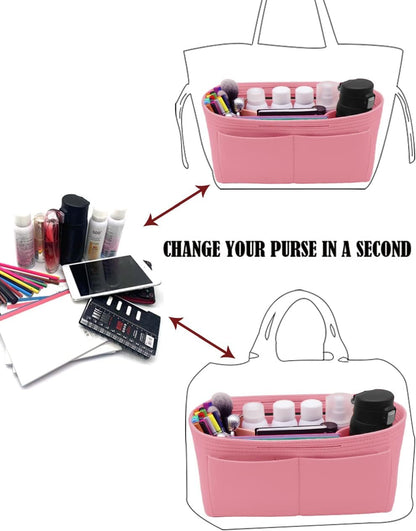 Felt Purse Organizer Insert Zipper Pocket with Two Removeable Bottle Holder