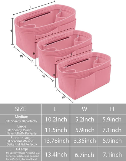 Felt Purse Organizer Insert Zipper Pocket with Two Removeable Bottle Holder