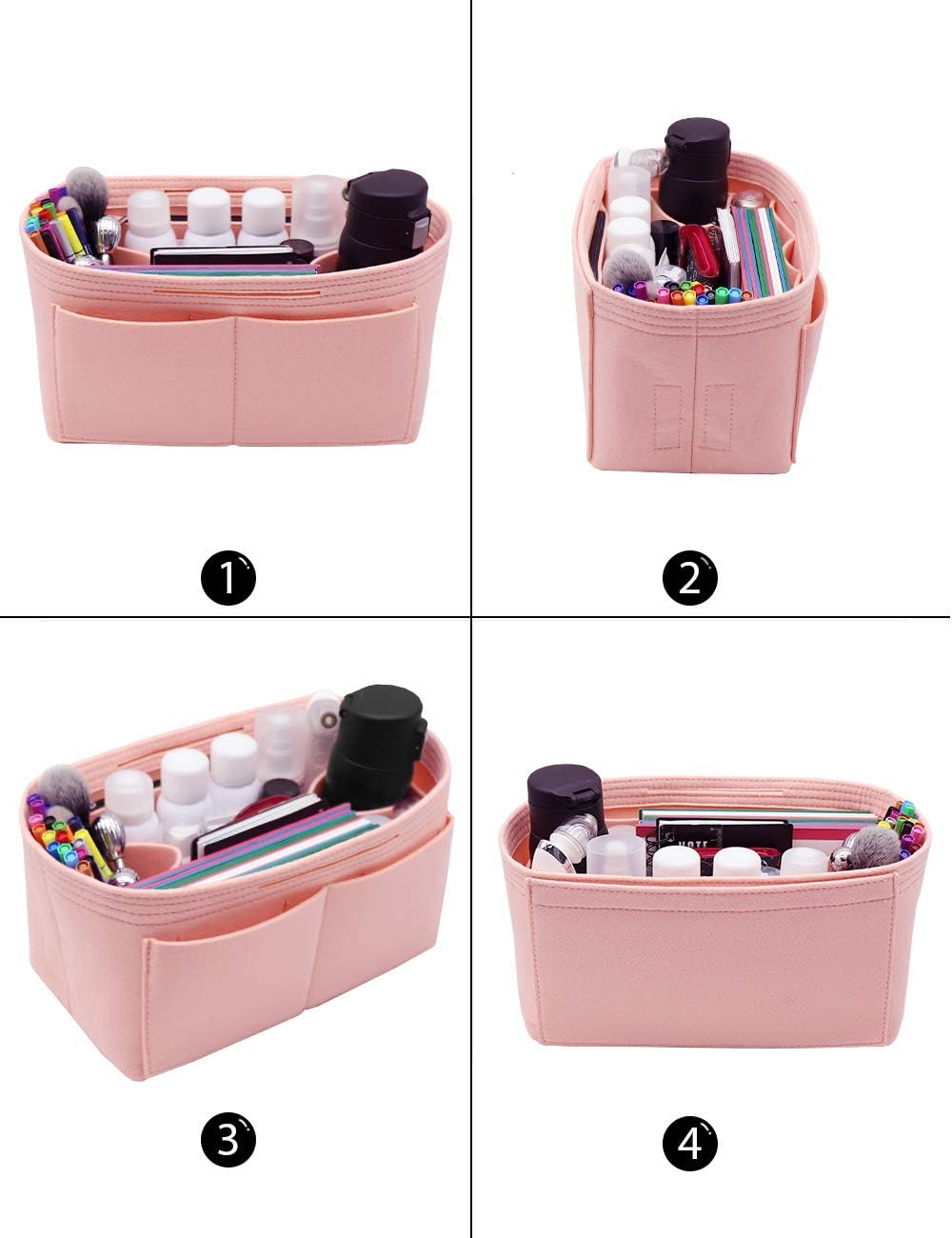 Felt Purse Organizer Insert Zipper Pocket with Two Removeable Bottle Holder