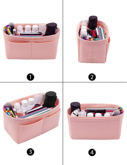 Felt Purse Organizer Insert Zipper Pocket with Two Removeable Bottle Holder