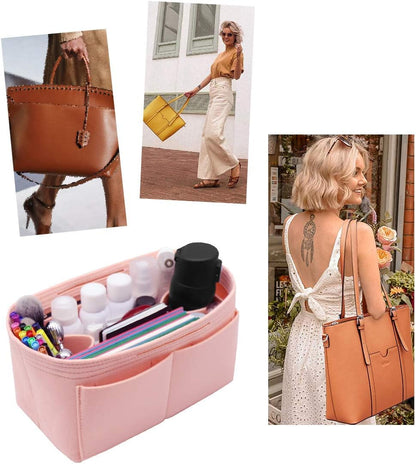 Felt Purse Organizer Insert Zipper Pocket with Two Removeable Bottle Holder
