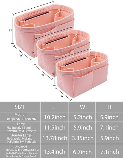 Felt Purse Organizer Insert Zipper Pocket with Two Removeable Bottle Holder