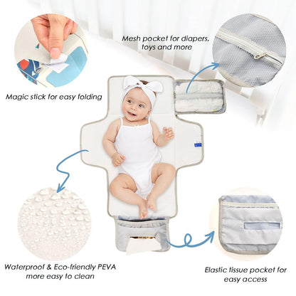 Cartoon Monster Trucks Portable Diaper Changing Pad, Waterproof Baby Changing Mat with Storage Pocket & Built-in Pillow, Foldable Travel Pad, Newborn Gift Set for Boy Girl