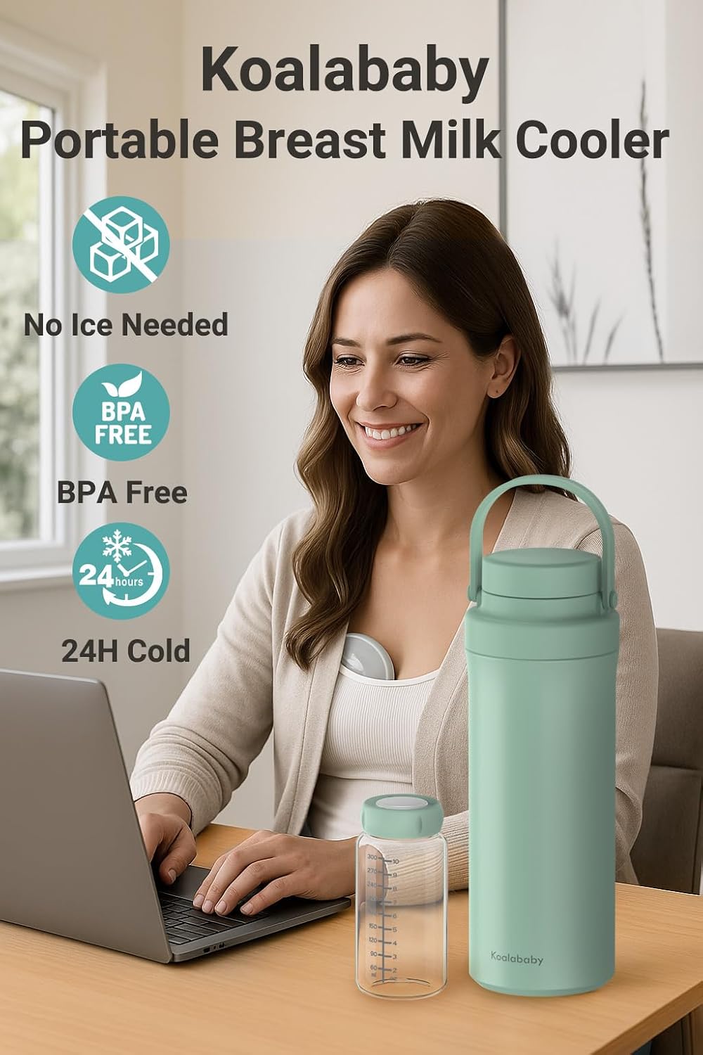 22oz Portable Breast Milk Cooler, 24-Hour Chiller, 2 Baby Bottles