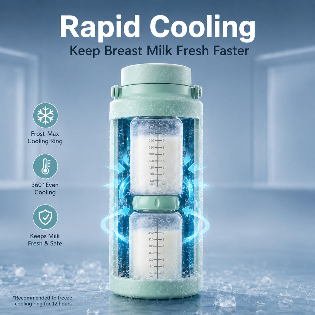 22oz Portable Breast Milk Cooler, 24-Hour Chiller, 2 Baby Bottles
