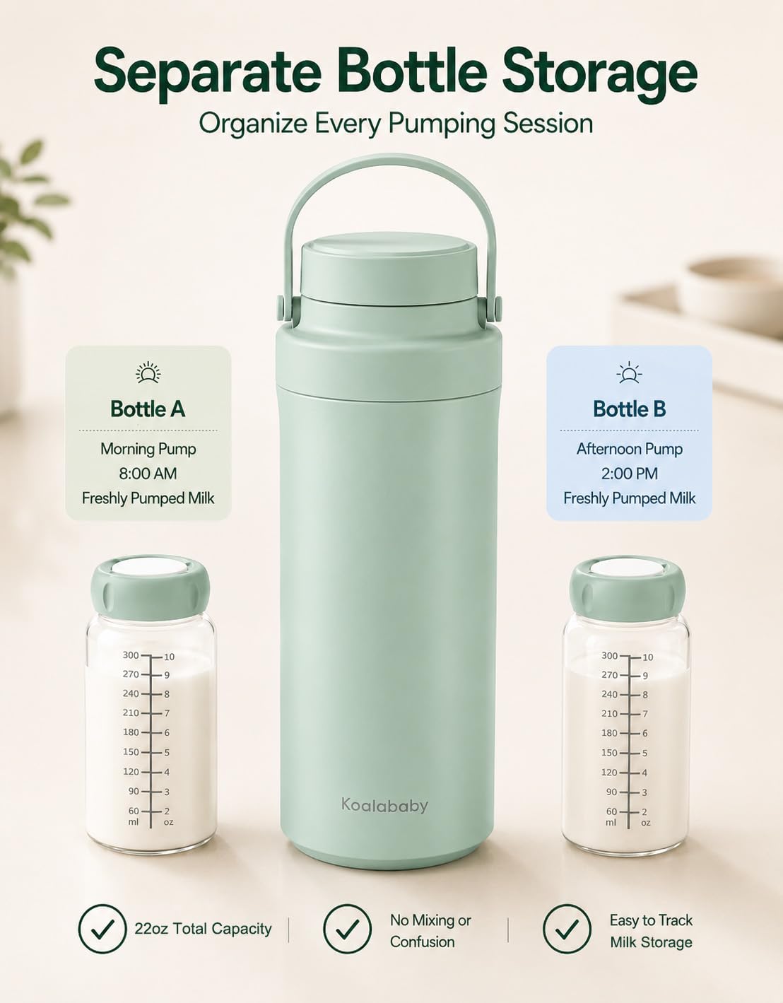22oz Portable Breast Milk Cooler, 24-Hour Chiller, 2 Baby Bottles