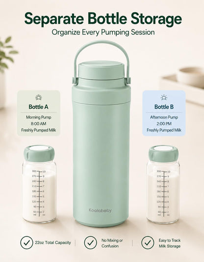 22oz Portable Breast Milk Cooler, 24-Hour Chiller, 2 Baby Bottles