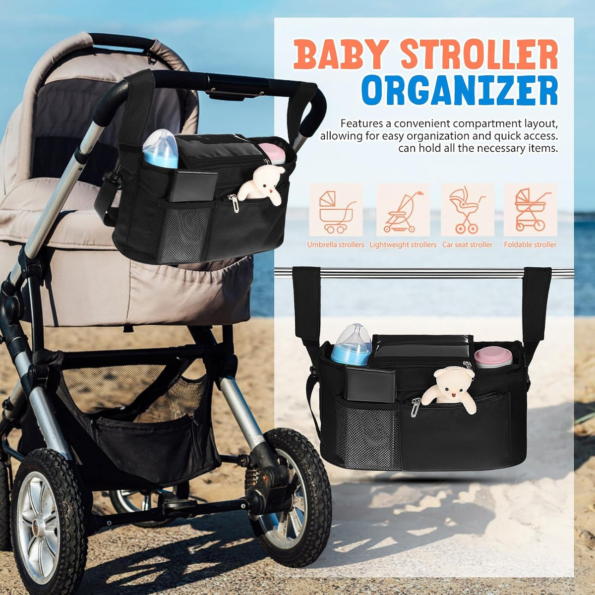 Stroller Organizer Bag Large Capacity Oxford Fabric for Stroller