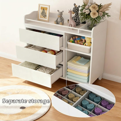 Baby Changing Table Top, Multi-Functional Nursery Changing Table, 4 Drawers with 2 Open Shelves, Bedroom, White