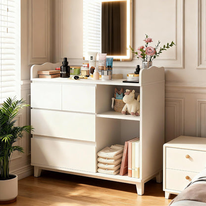 Baby Changing Table Top, Multi-Functional Nursery Changing Table, 4 Drawers with 2 Open Shelves, Bedroom, White