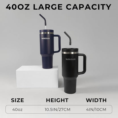 40 oz Tumbler with Handle and Straw - Insulated Stainless Steel Travel Mug, Cup Holder Friendly Water Bottle Extra Large Double Wall Coffee Thermos,Dishwasher Safe,BPA Free(Purple)