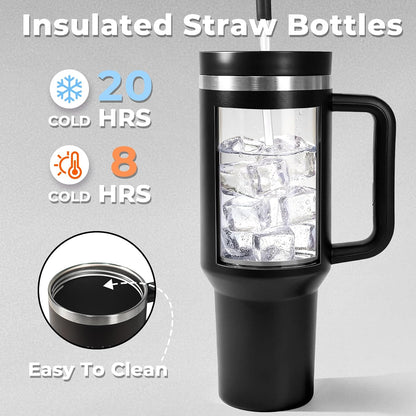 40 oz Tumbler with Handle and Straw - Insulated Stainless Steel Travel Mug, Cup Holder Friendly Water Bottle Extra Large Double Wall Coffee Thermos,Dishwasher Safe,BPA Free(Purple)