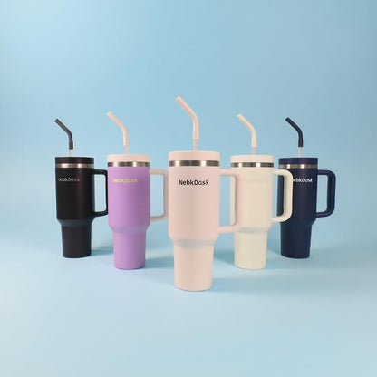 40 oz Tumbler with Handle and Straw - Insulated Stainless Steel Travel Mug, Cup Holder Friendly Water Bottle Extra Large Double Wall Coffee Thermos,Dishwasher Safe,BPA Free(Purple)