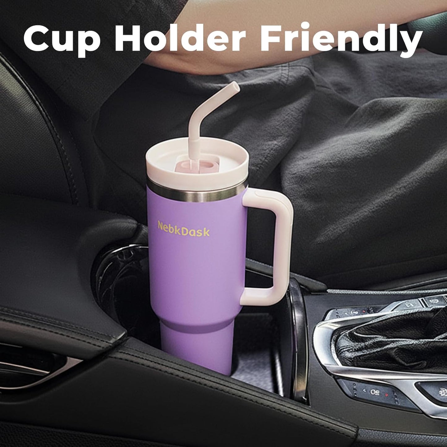 40 oz Tumbler with Handle and Straw - Insulated Stainless Steel Travel Mug, Cup Holder Friendly Water Bottle Extra Large Double Wall Coffee Thermos,Dishwasher Safe,BPA Free(Purple)