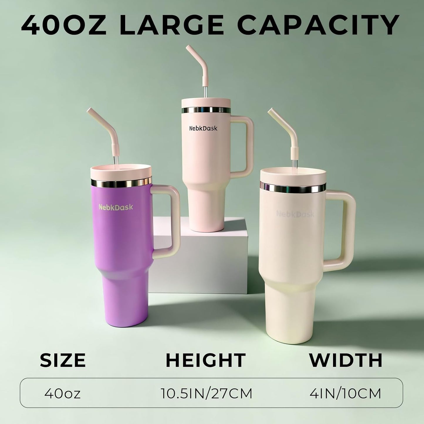 40 oz Tumbler with Handle and Straw - Insulated Stainless Steel Travel Mug, Cup Holder Friendly Water Bottle Extra Large Double Wall Coffee Thermos,Dishwasher Safe,BPA Free(Purple)