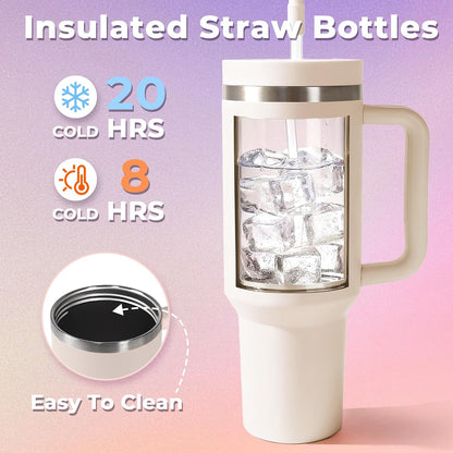 40 oz Tumbler with Handle and Straw - Insulated Stainless Steel Travel Mug, Cup Holder Friendly Water Bottle Extra Large Double Wall Coffee Thermos,Dishwasher Safe,BPA Free(Purple)