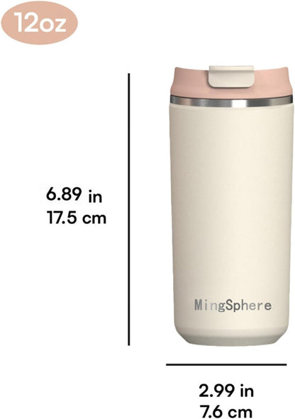 12oz Insulated Stainless Steel Coffee Cup, Lavender Purple | Travel Coffee Mug Leak Resistant Lid Wide Mouth Keeps Drinks Hot or Cold, Easy Cleaning