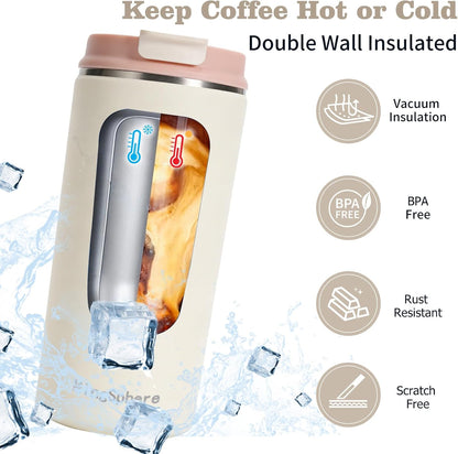 12oz Insulated Stainless Steel Coffee Cup, Lavender Purple | Travel Coffee Mug Leak Resistant Lid Wide Mouth Keeps Drinks Hot or Cold, Easy Cleaning