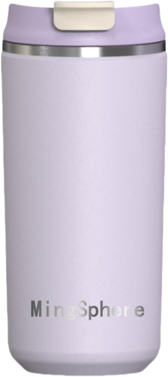 12oz Insulated Stainless Steel Coffee Cup, Lavender Purple | Travel Coffee Mug Leak Resistant Lid Wide Mouth Keeps Drinks Hot or Cold, Easy Cleaning